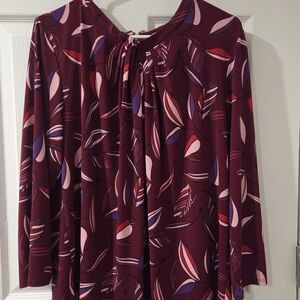 Liz Claiborne Burgundy Leaf Print Blouse